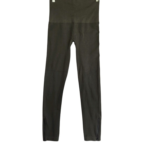 SPANX Pants - Spanx Seamless Olive Green High Rise Ankle Zip Leggings Stretch Size XL